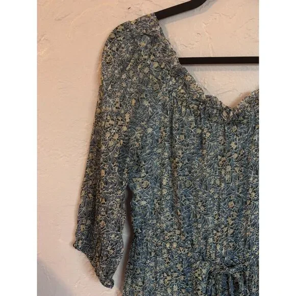Anthropologie Kira Off-the-Shoulder Peasant Dress Blue Floral 6P - Picture 5 of 10